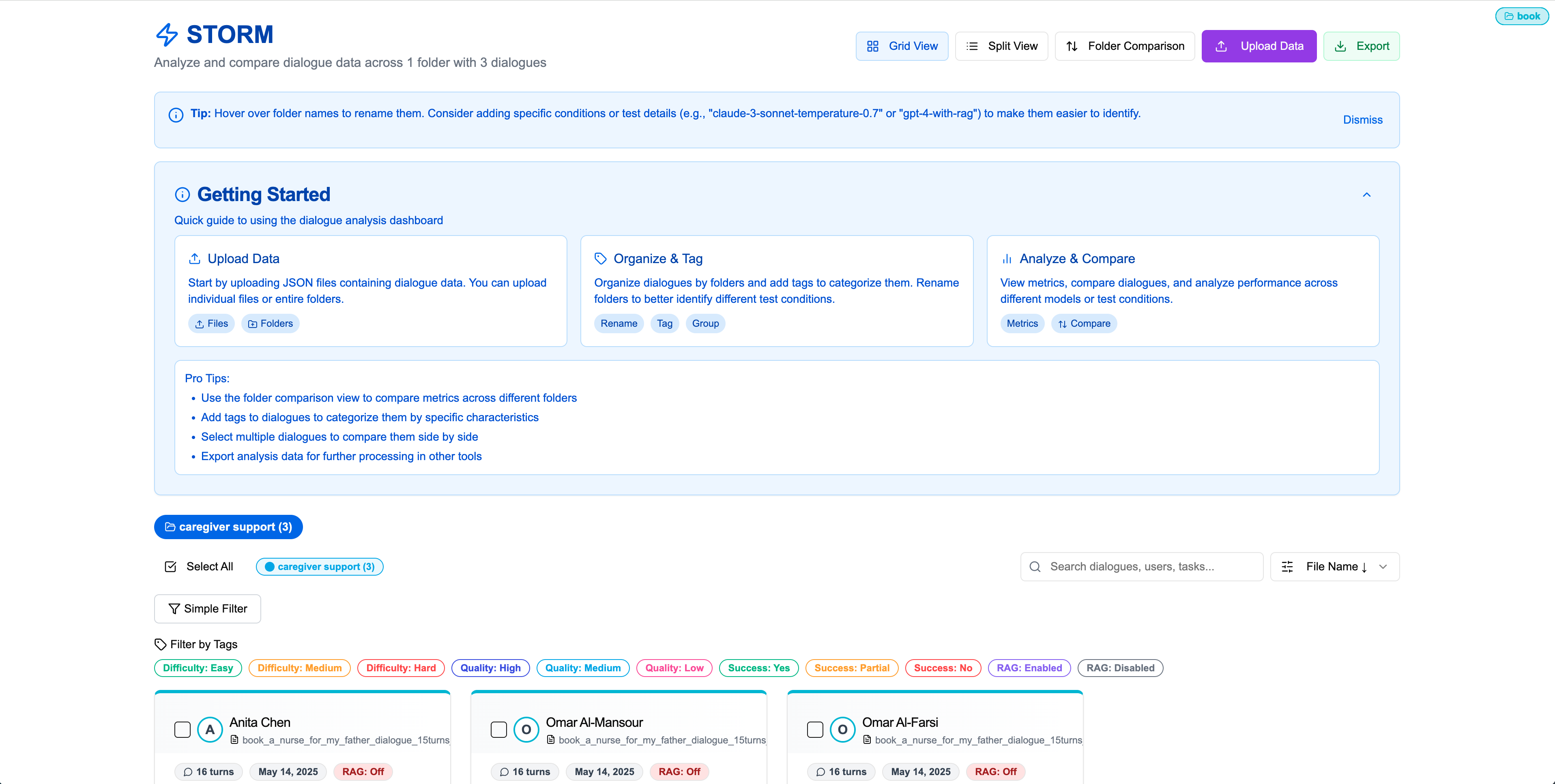 Homepage with Grid View and control options