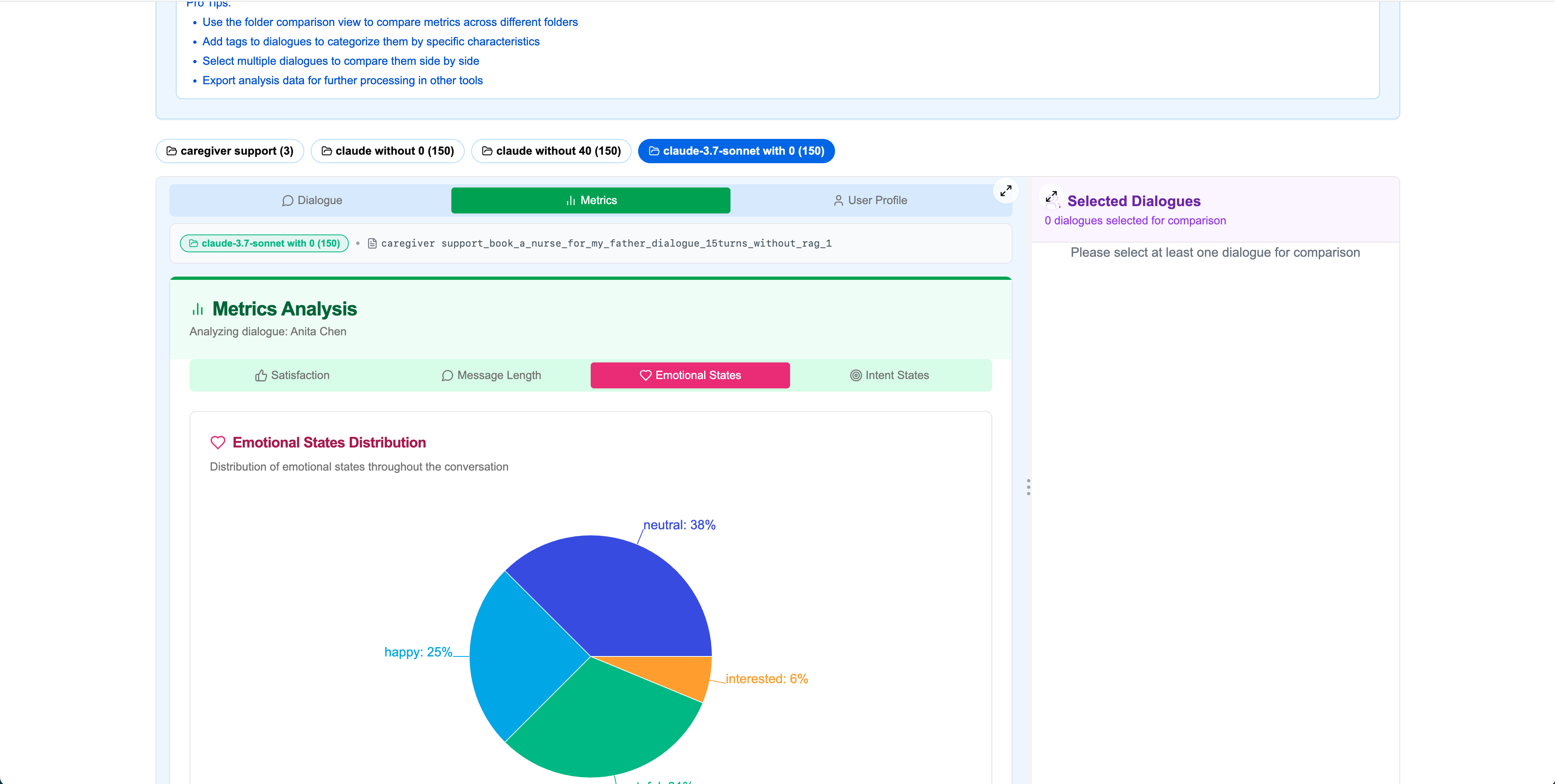 User detail view - emotional states tab