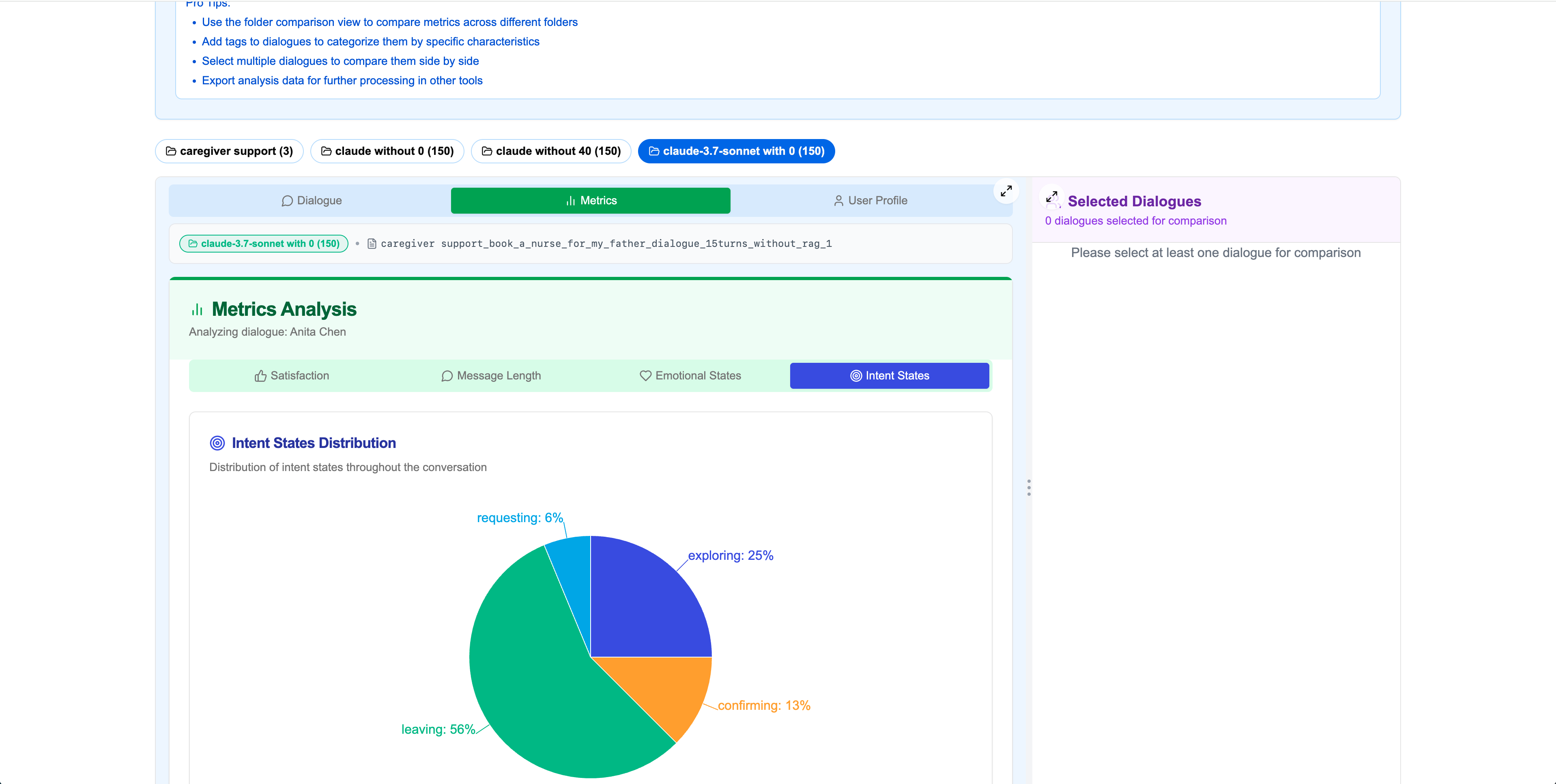 User detail view - intent states tab